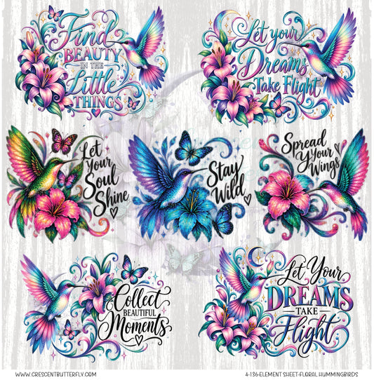 4-136-Element Sheet-Floral Hummingbirds UV DTF