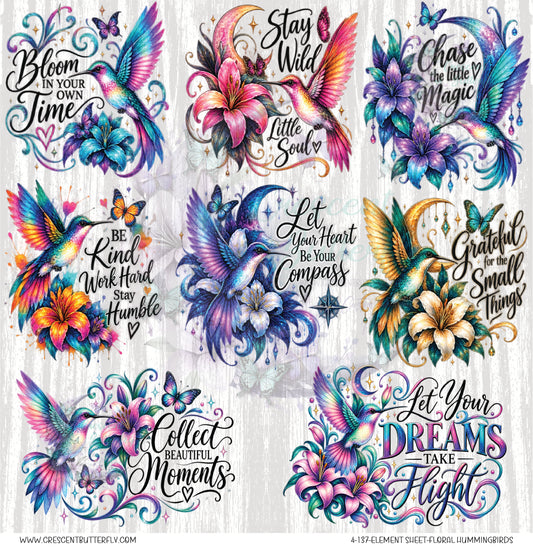 4-137-Element Sheet-Floral Hummingbirds UV DTF