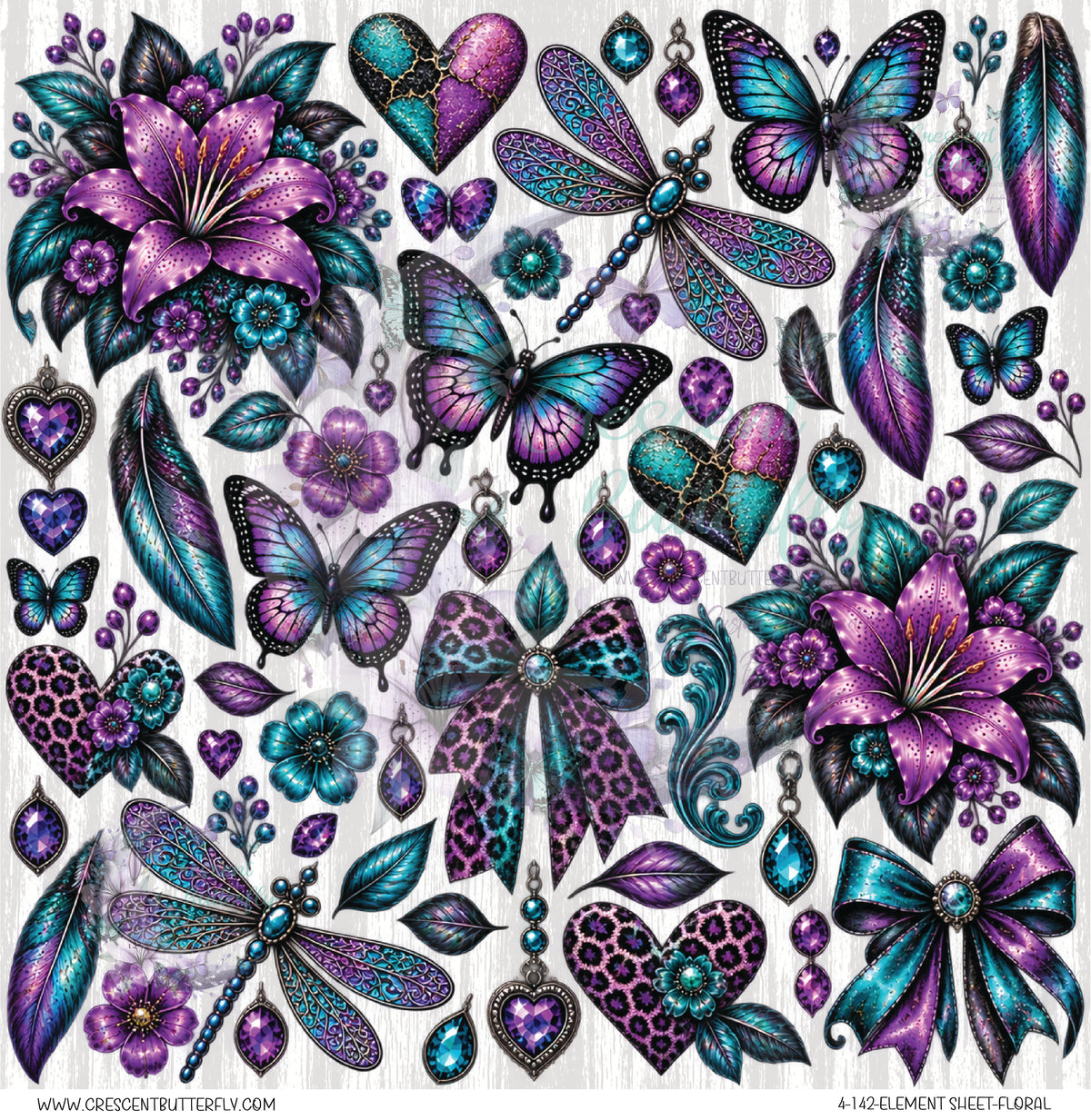 4-142-Element Sheet-Floral UV DTF