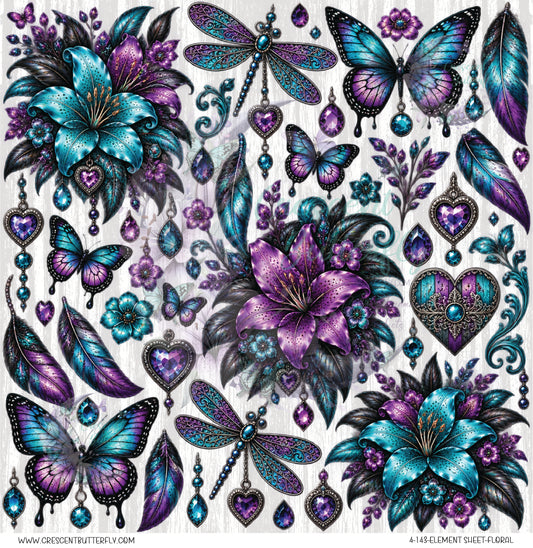 4-143-Element Sheet-Floral UV DTF