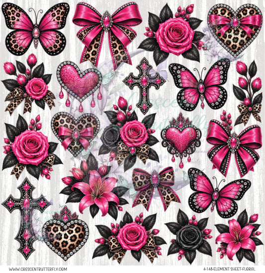 4-148-Element Sheet-Floral UV DTF