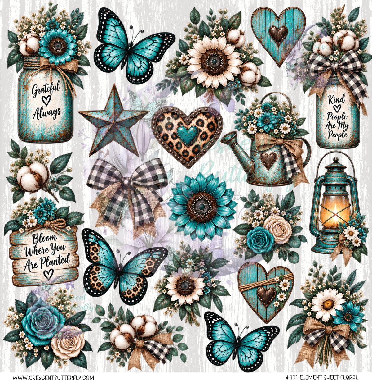 4-151-Element Sheet-Floral UV DTF