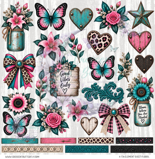 4-156-Element Sheet-Floral UV DTF
