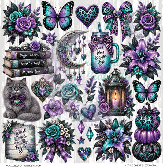 4-158-Element Sheet-Floral UV DTF