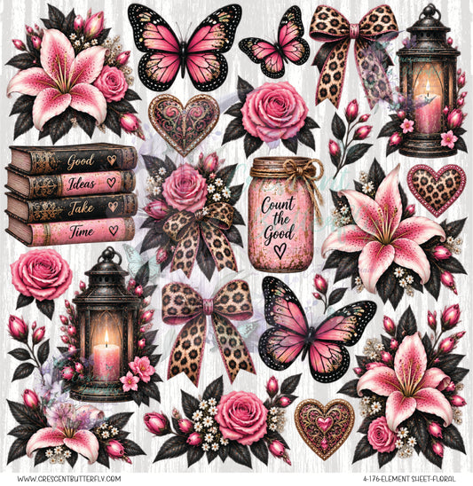 4-176-Element Sheet-Floral UV DTF