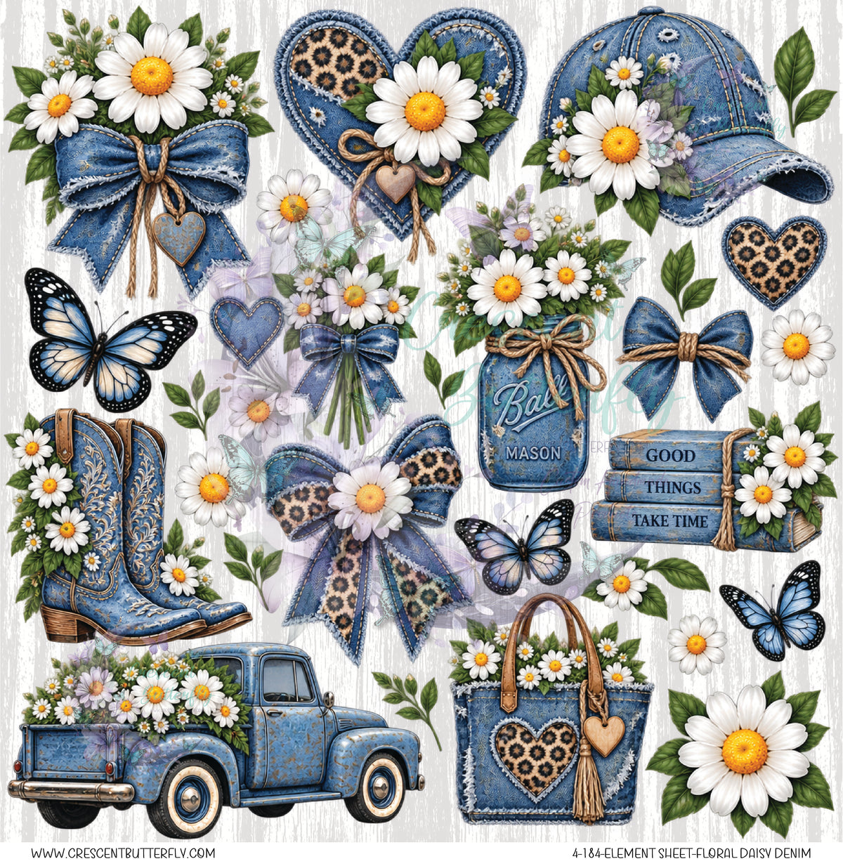 4-184-Element Sheet-Floral Daisy Denim UV DTF