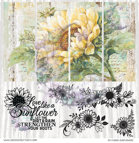 401-Floral-Sunflowers 10x10 UV DTF Sheet