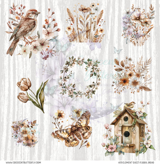 403-Element Sheet-Floral Boho UV DTF