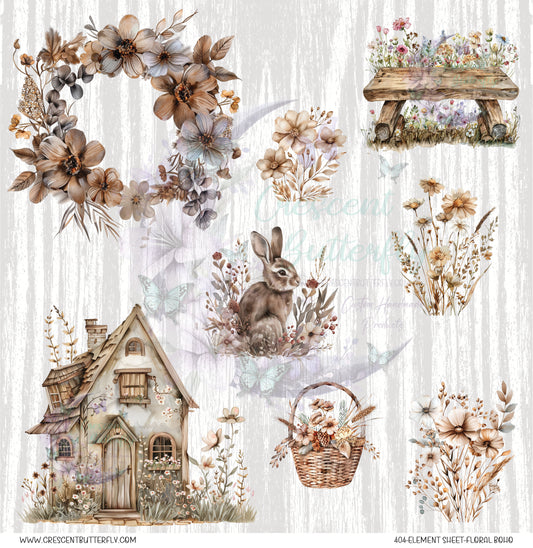 404-Element Sheet-Floral Boho UV DTF
