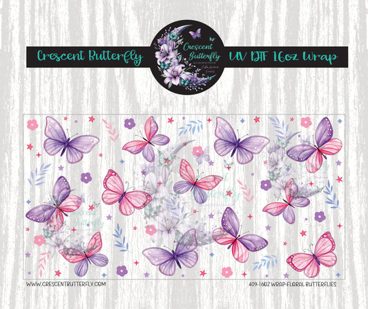 409-16oz Wrap-Floral Butterflies UV DTF