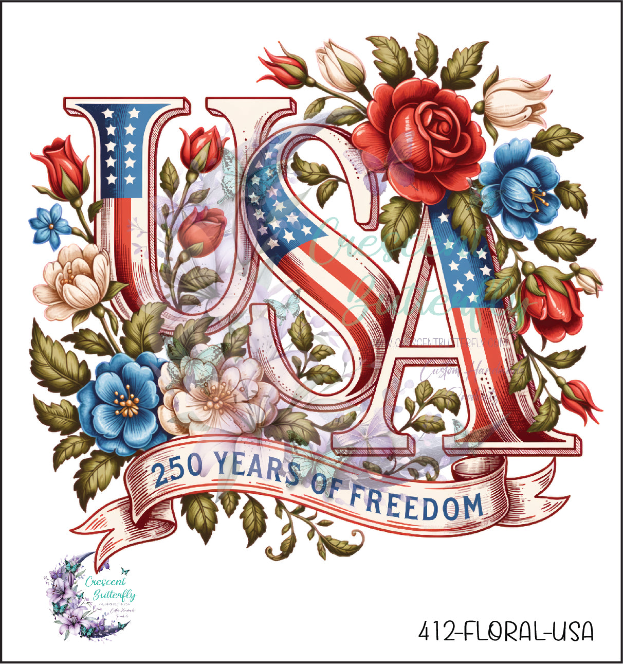 412-Floral-USA UV DTF Decal