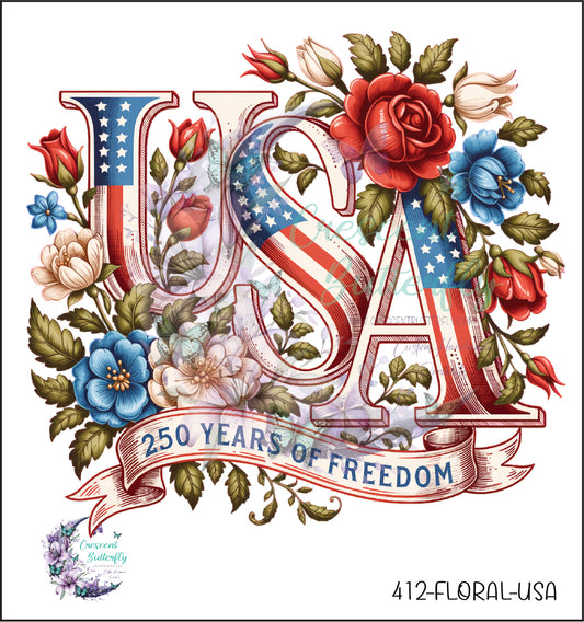 412-Floral-USA UV DTF Decal
