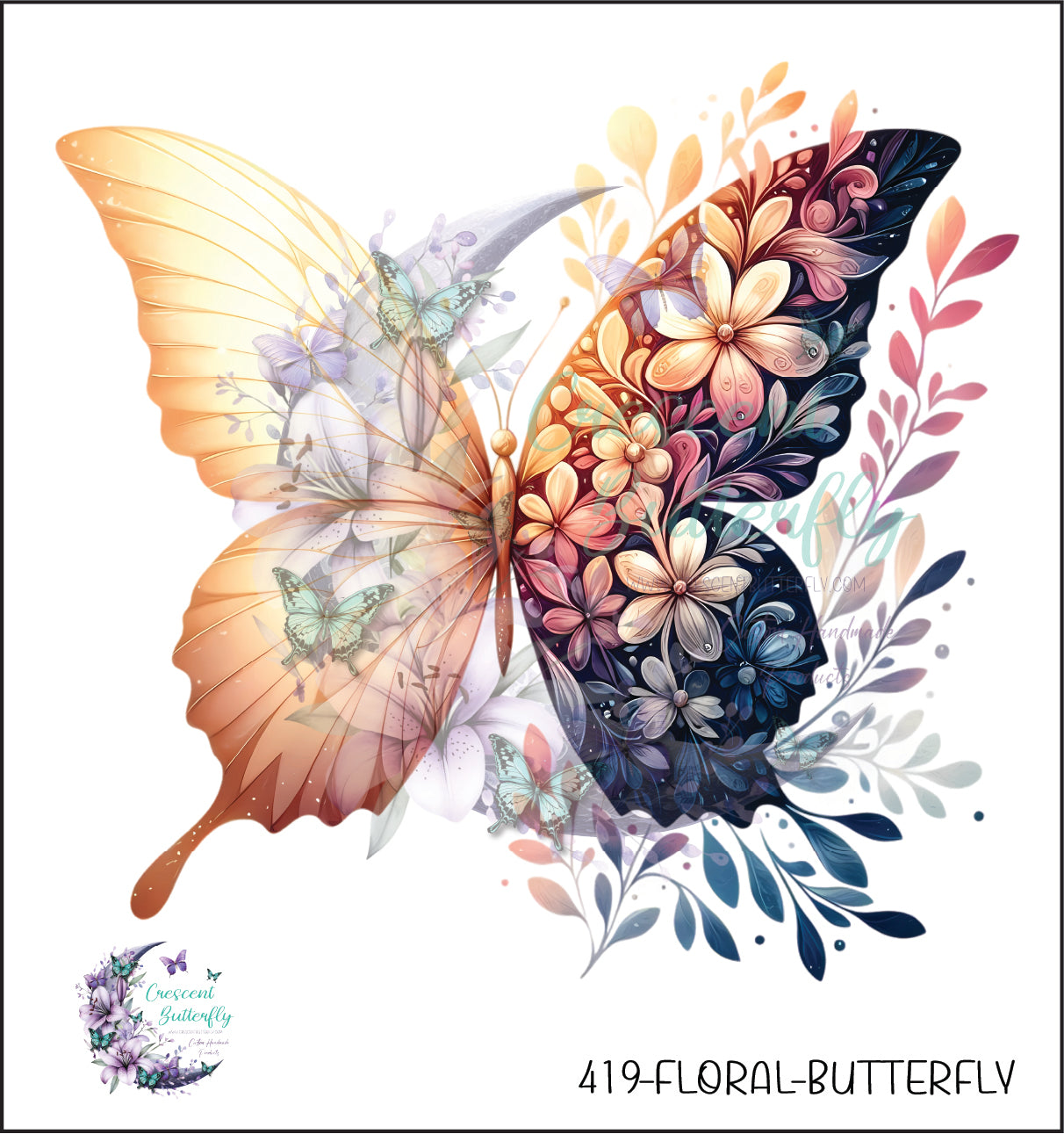 419-Floral-Butterfly UV DTF Decal
