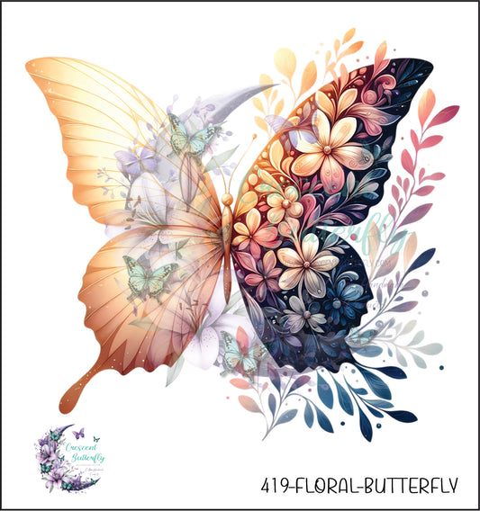 419-Floral-Butterfly UV DTF Decal