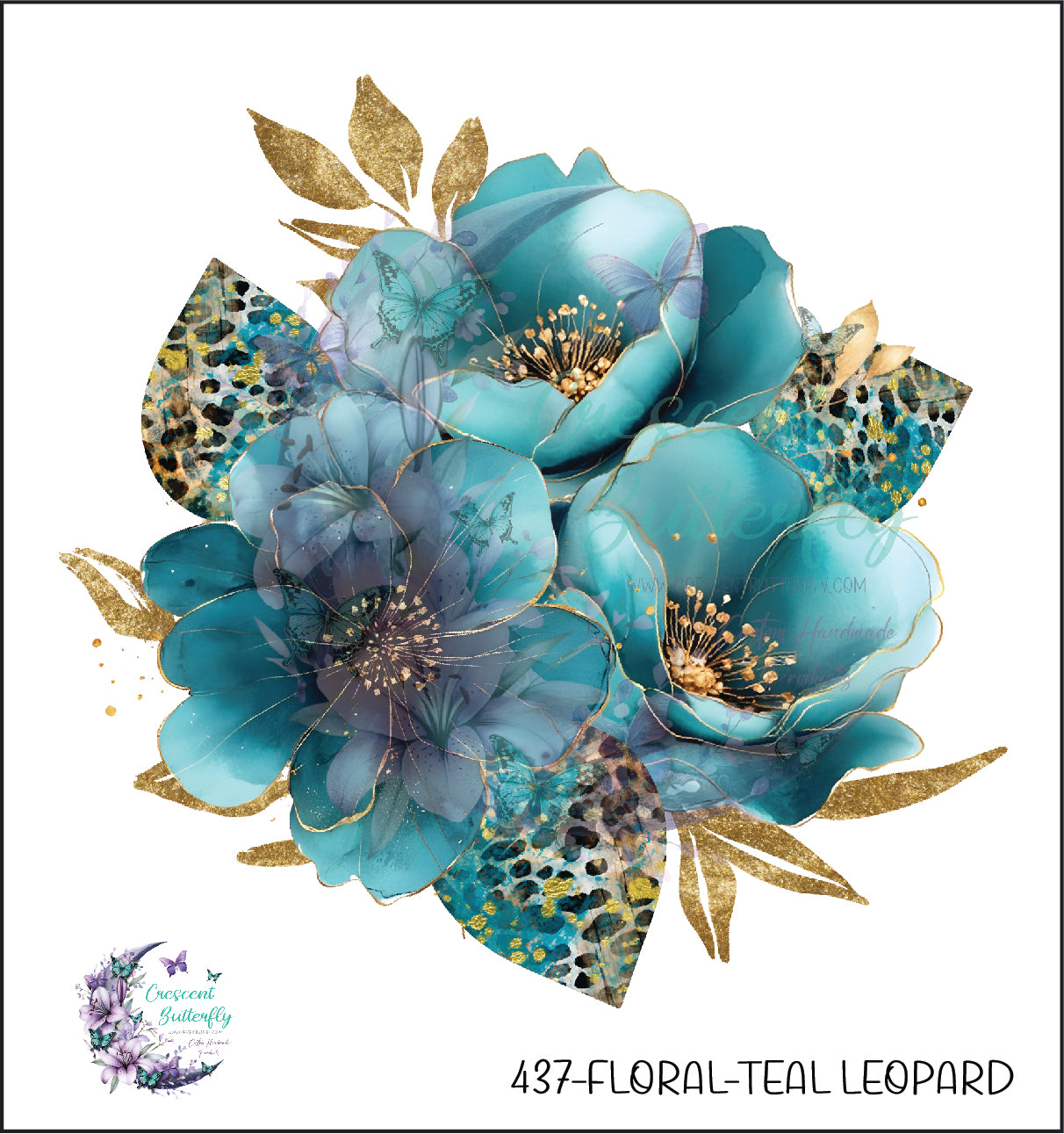 437-Floral-Teal Leopard UV DTF Decal