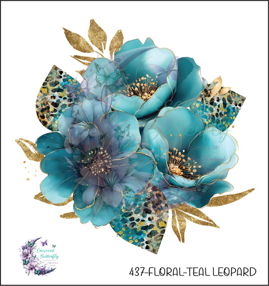 437-Floral-Teal Leopard UV DTF Decal