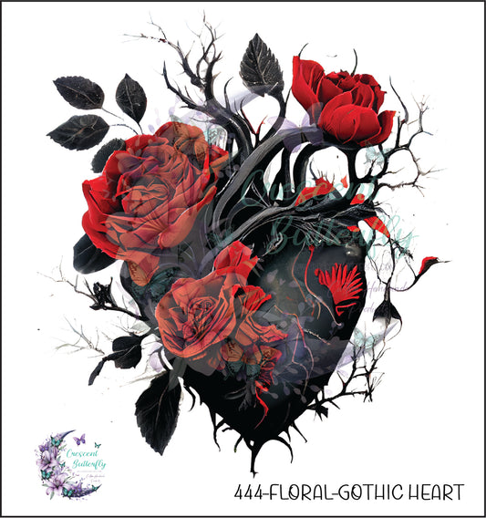 444-Floral-Gothic Heart UV DTF Decal