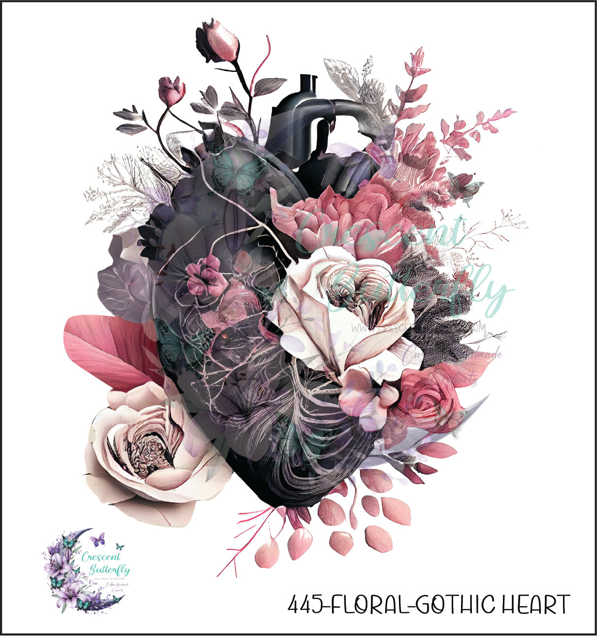 445-Floral-Gothic Heart UV DTF Decal