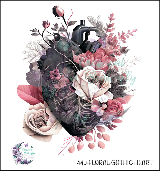 445-Floral-Gothic Heart UV DTF Decal