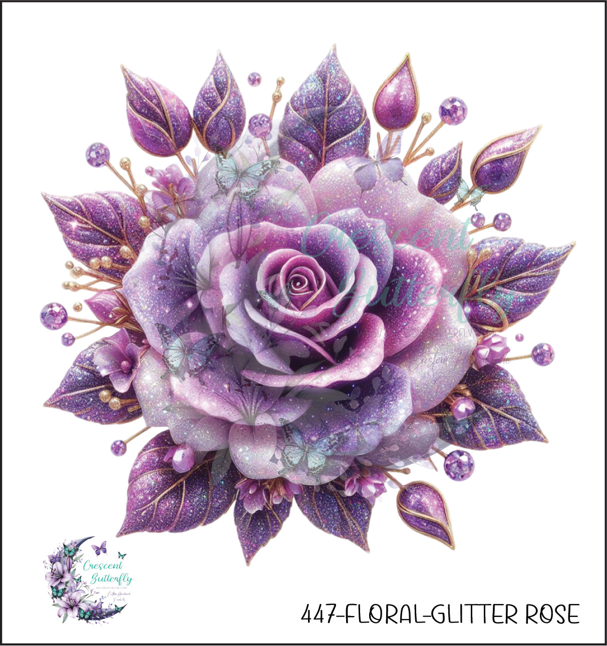 447-Floral-Glitter Rose UV DTF Decal