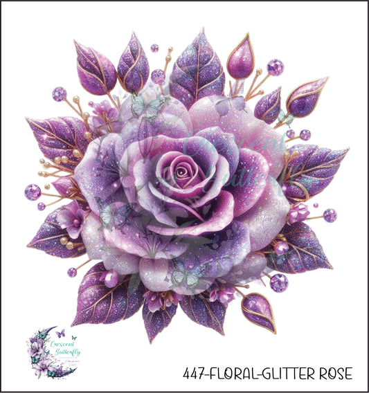 447-Floral-Glitter Rose UV DTF Decal