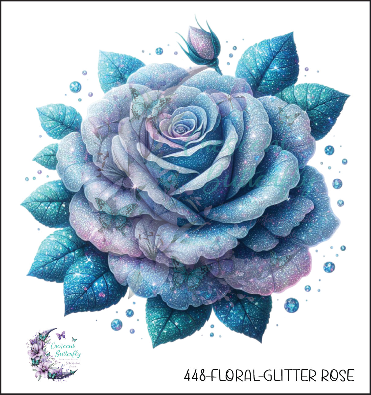 448-Floral-Glitter Rose UV DTF Decal