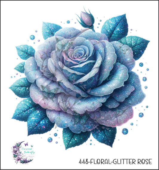 448-Floral-Glitter Rose UV DTF Decal