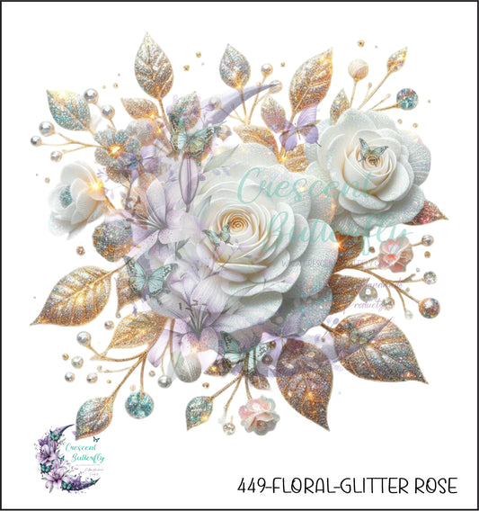 449-Floral-Glitter Rose UV DTF Decal