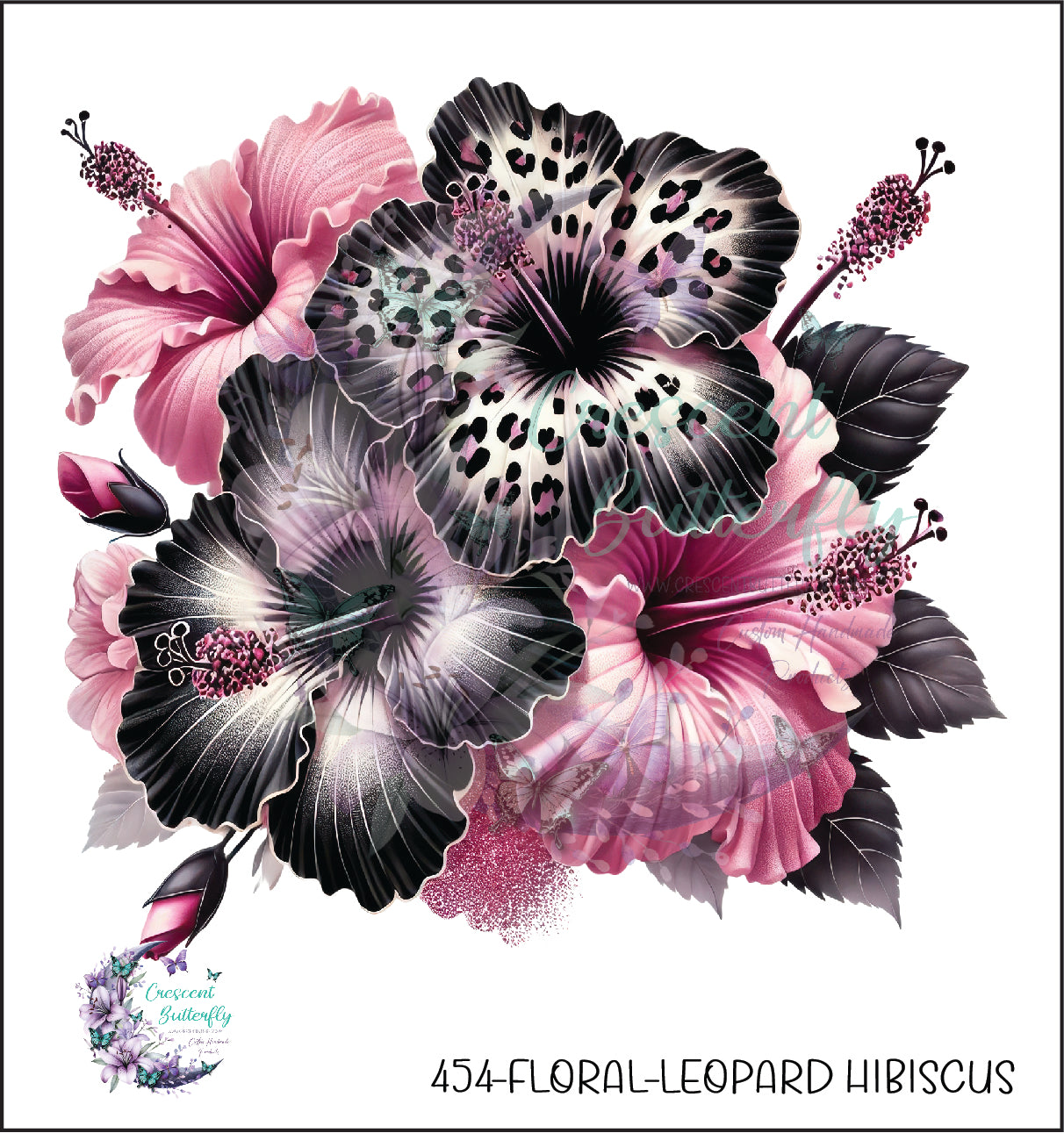 454-Floral-Leopard Hibiscus UV DTF Decal