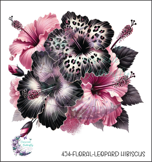 454-Floral-Leopard Hibiscus UV DTF Decal