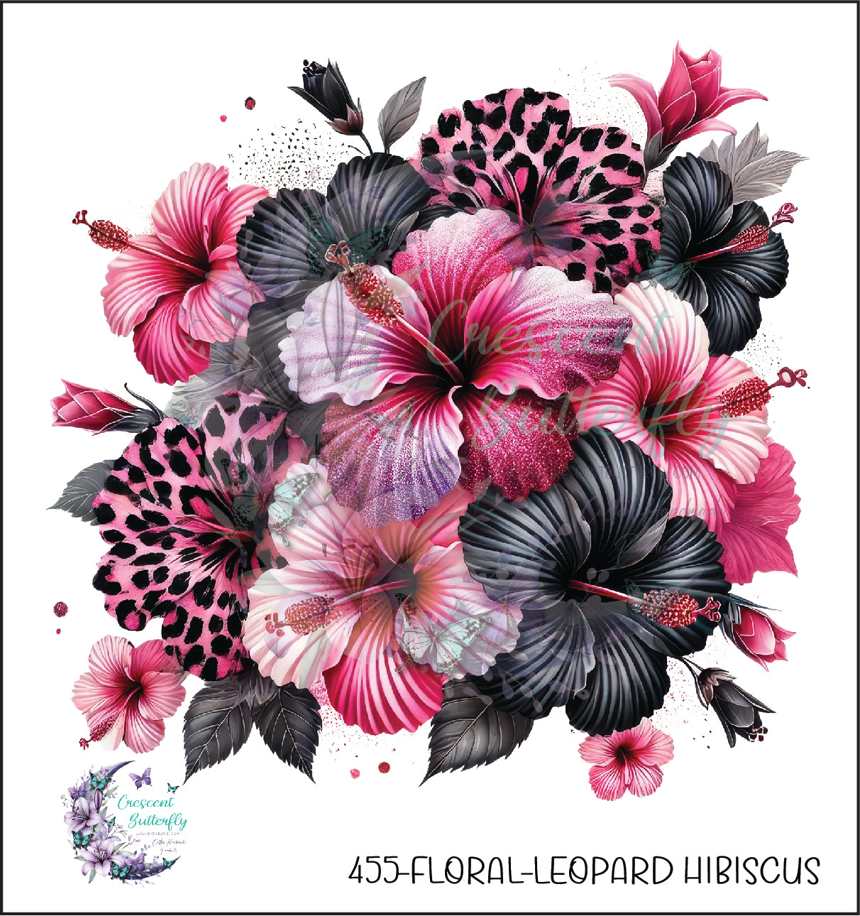 455-Floral-Leopard Hibiscus UV DTF Decal