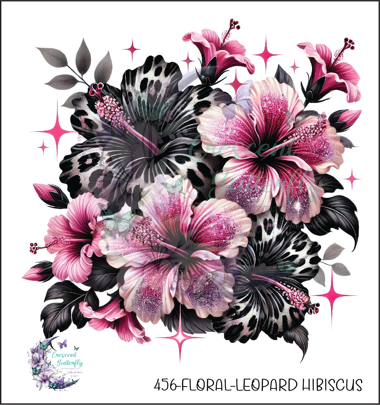 456-Floral-Leopard Hibiscus UV DTF Decal