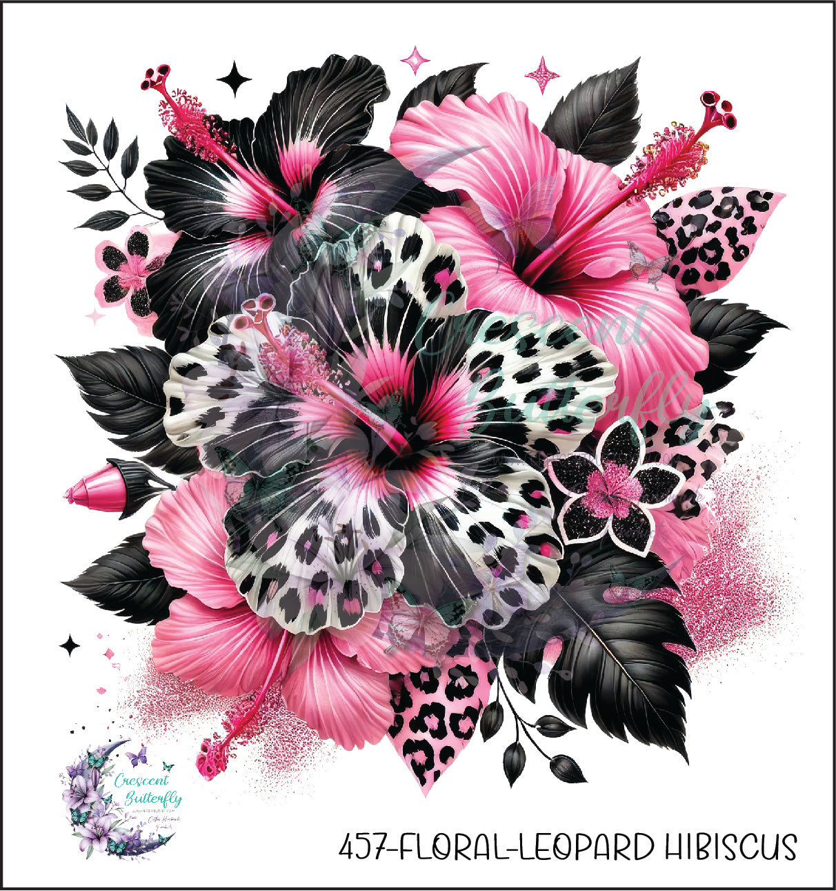 457-Floral-Leopard Hibiscus UV DTF Decal