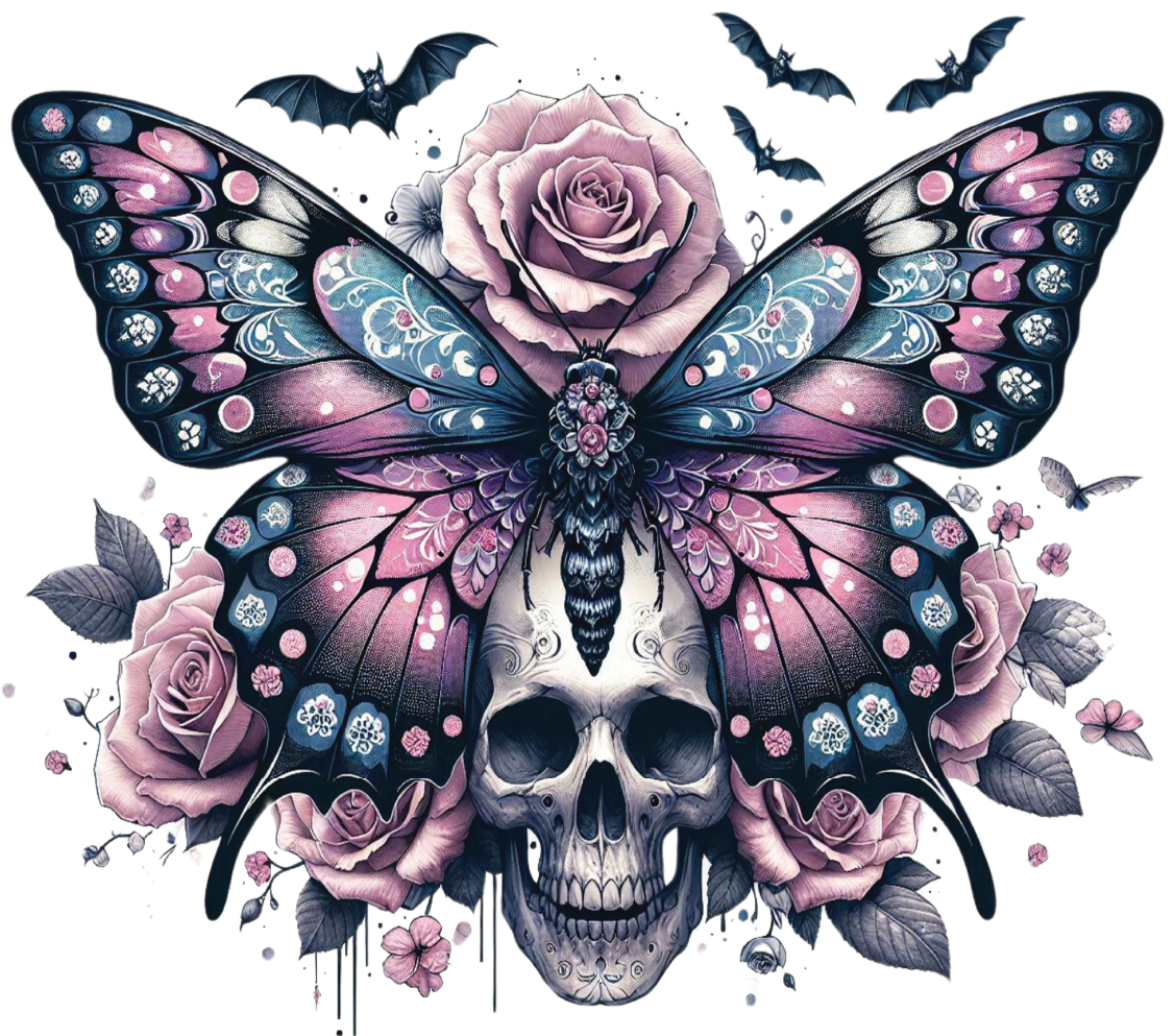484-Floral-Pink Butterfly Skull 16 UV DTF Decal