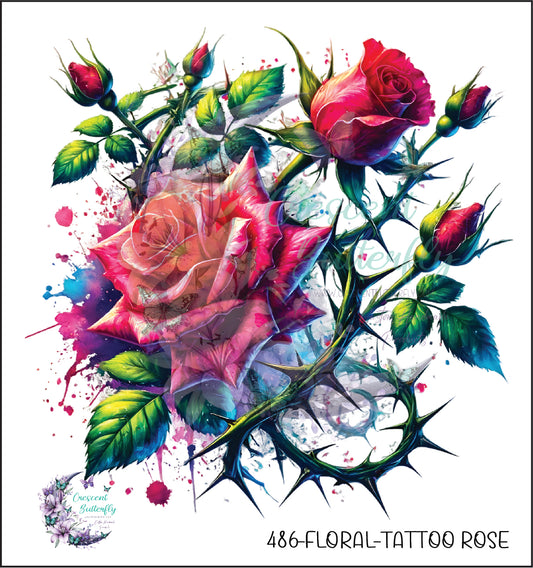486-Floral-Tattoo Rose UV DTF Decal