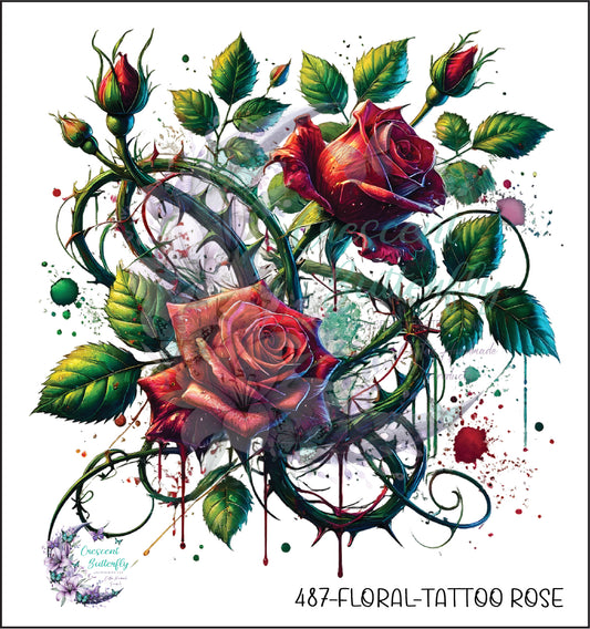 487-Floral-Tattoo Rose UV DTF Decal
