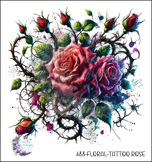 488-Floral-Tattoo Rose UV DTF Decal