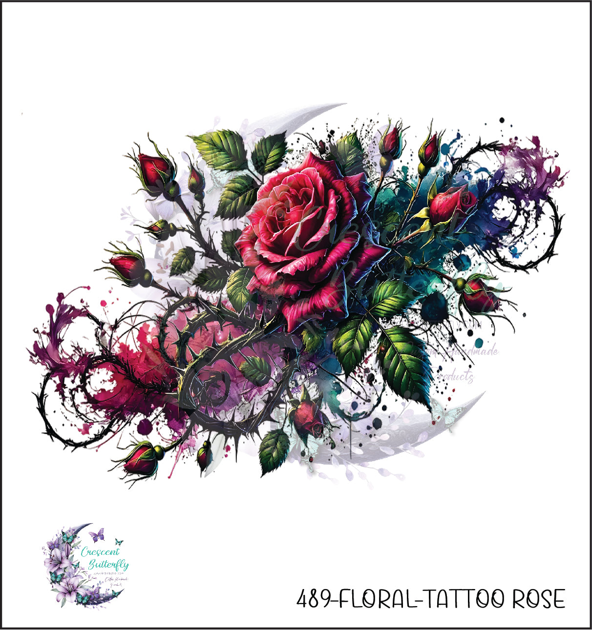 489-Floral-Tattoo Rose UV DTF Decal