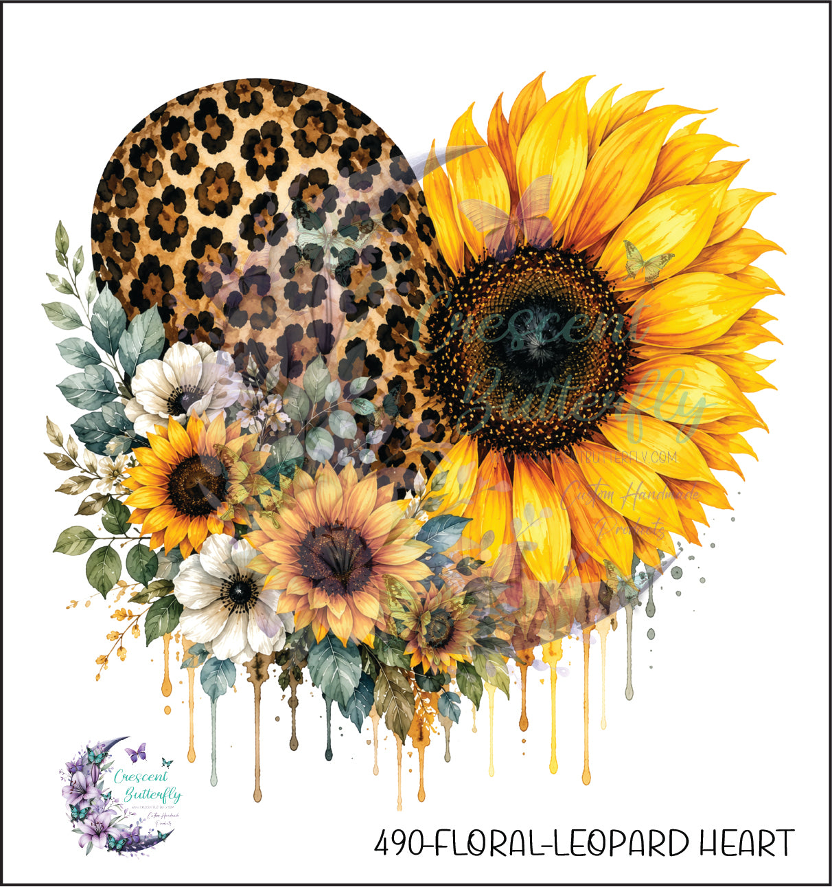 490-Floral-Leopard Heart UV DTF Decal
