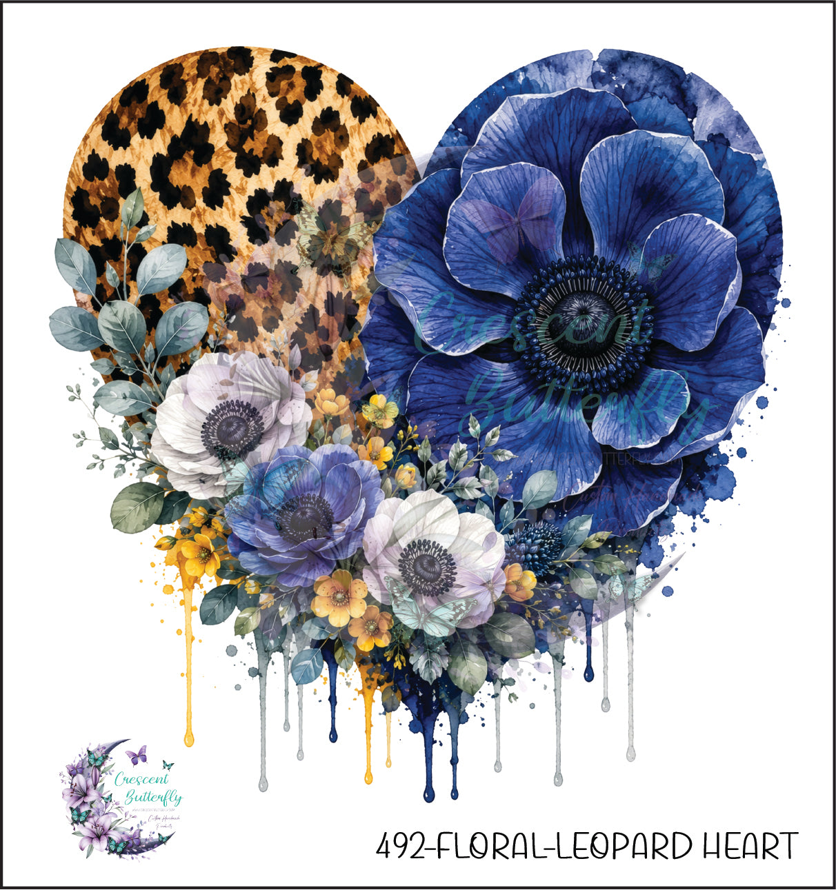 492-Floral-Leopard Heart UV DTF Decal