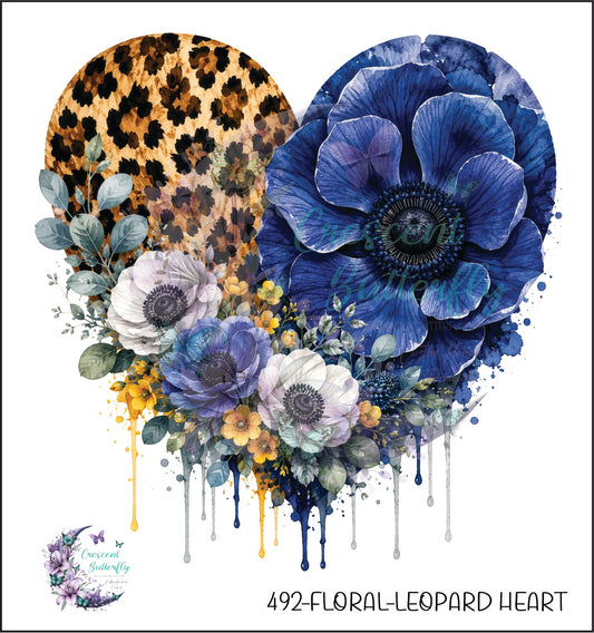 492-Floral-Leopard Heart UV DTF Decal