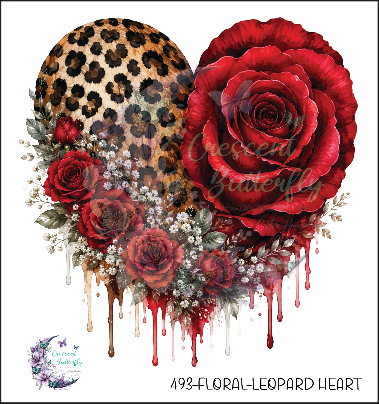 493-Floral-Leopard Heart UV DTF Decal
