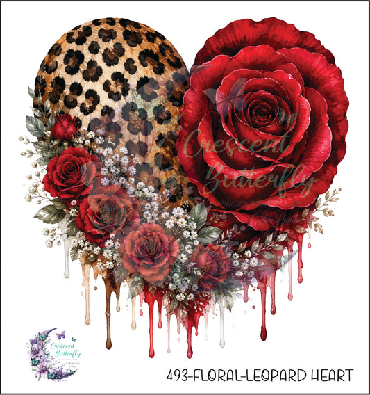 493-Floral-Leopard Heart UV DTF Decal