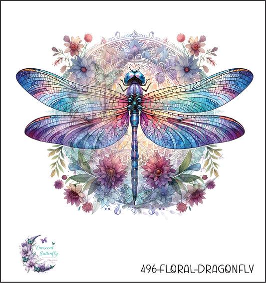 496-Floral-Dragonfly UV DTF Decal