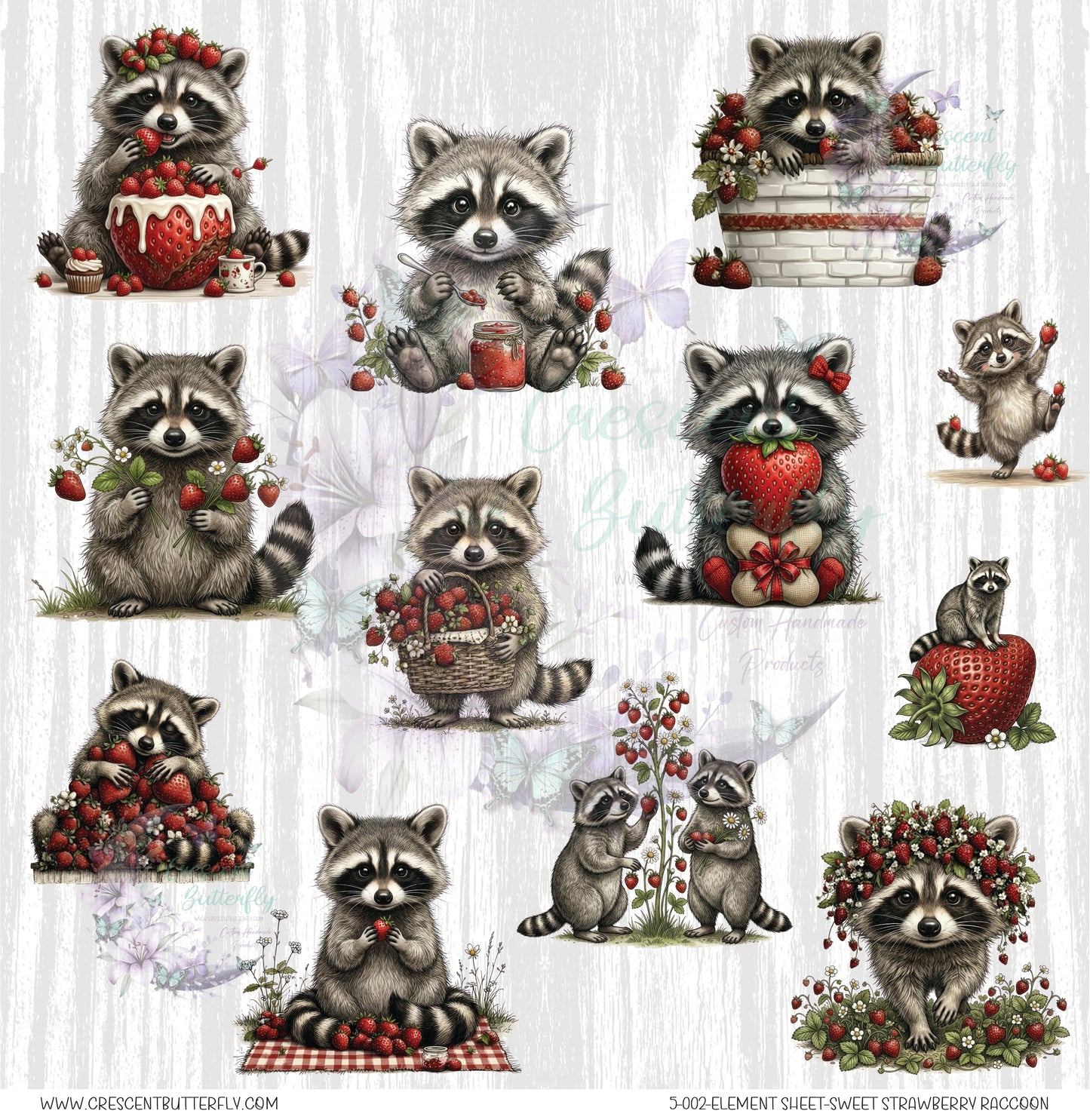 5-002-Element Sheet-Sweet Strawberry Raccoon UV DTF