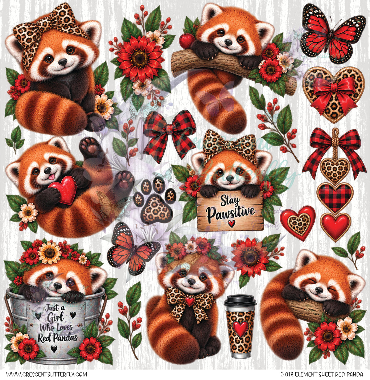 5-018-Element Sheet-Red Panda UV DTF