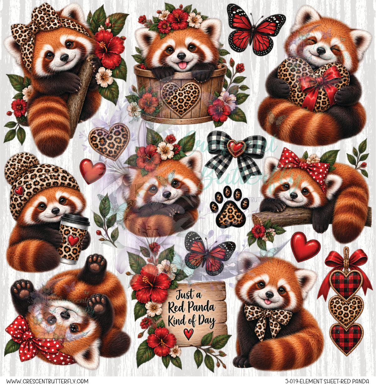 5-019-Element Sheet-Red Panda UV DTF