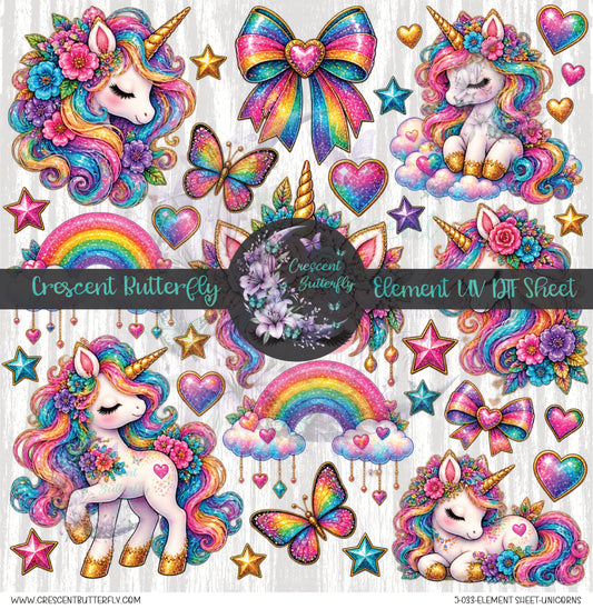 5-033-Element Sheet-Unicorns UV DTF