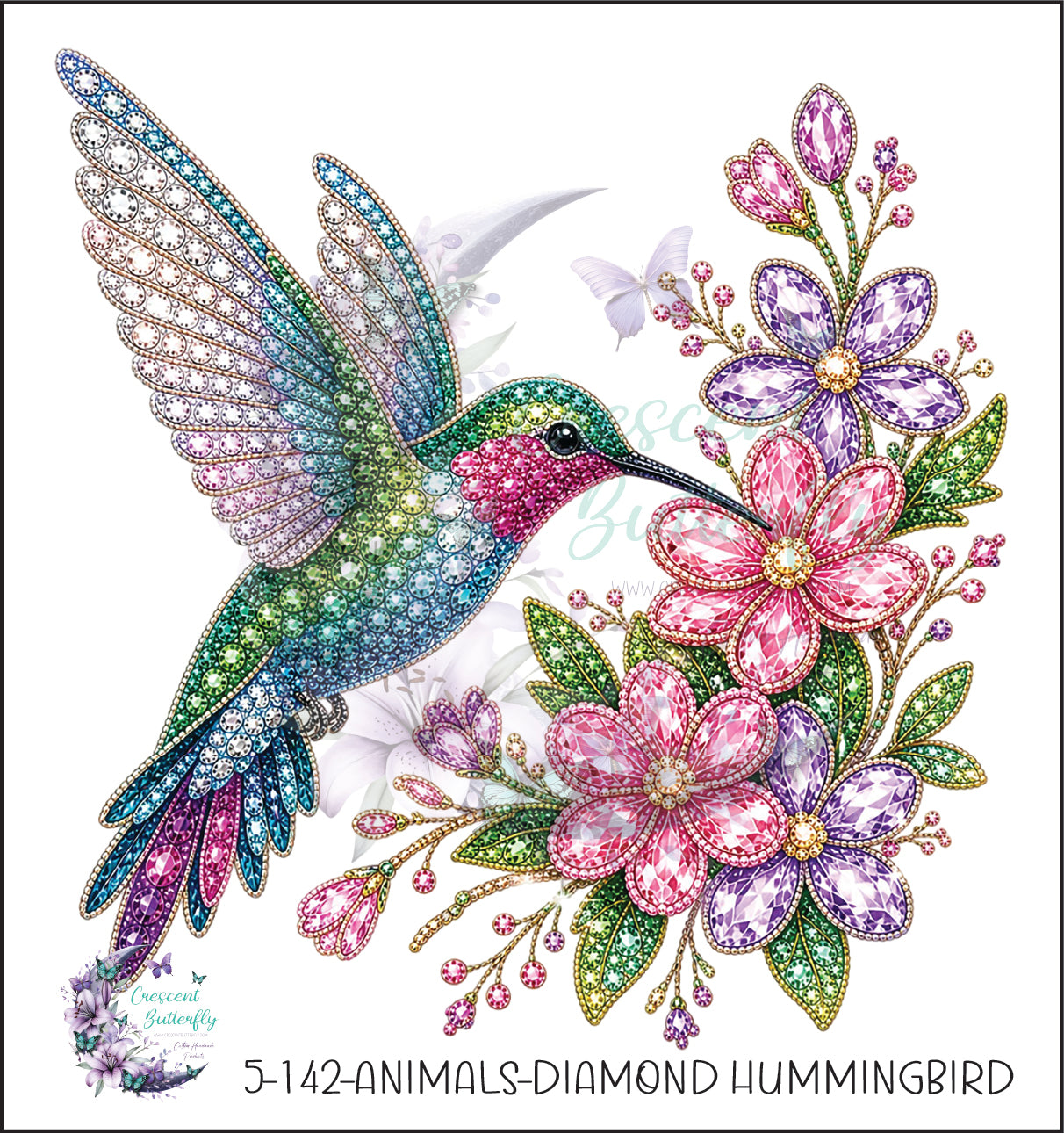 5-142-Animals-Diamond Hummingbird UV DTF Decal