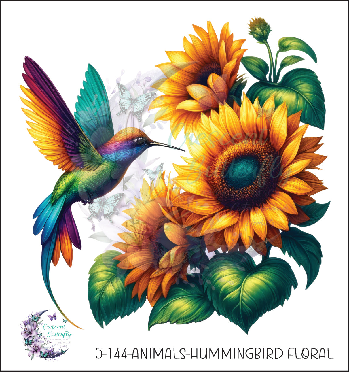 5-144-Animals-Hummingbird Floral UV DTF Decal